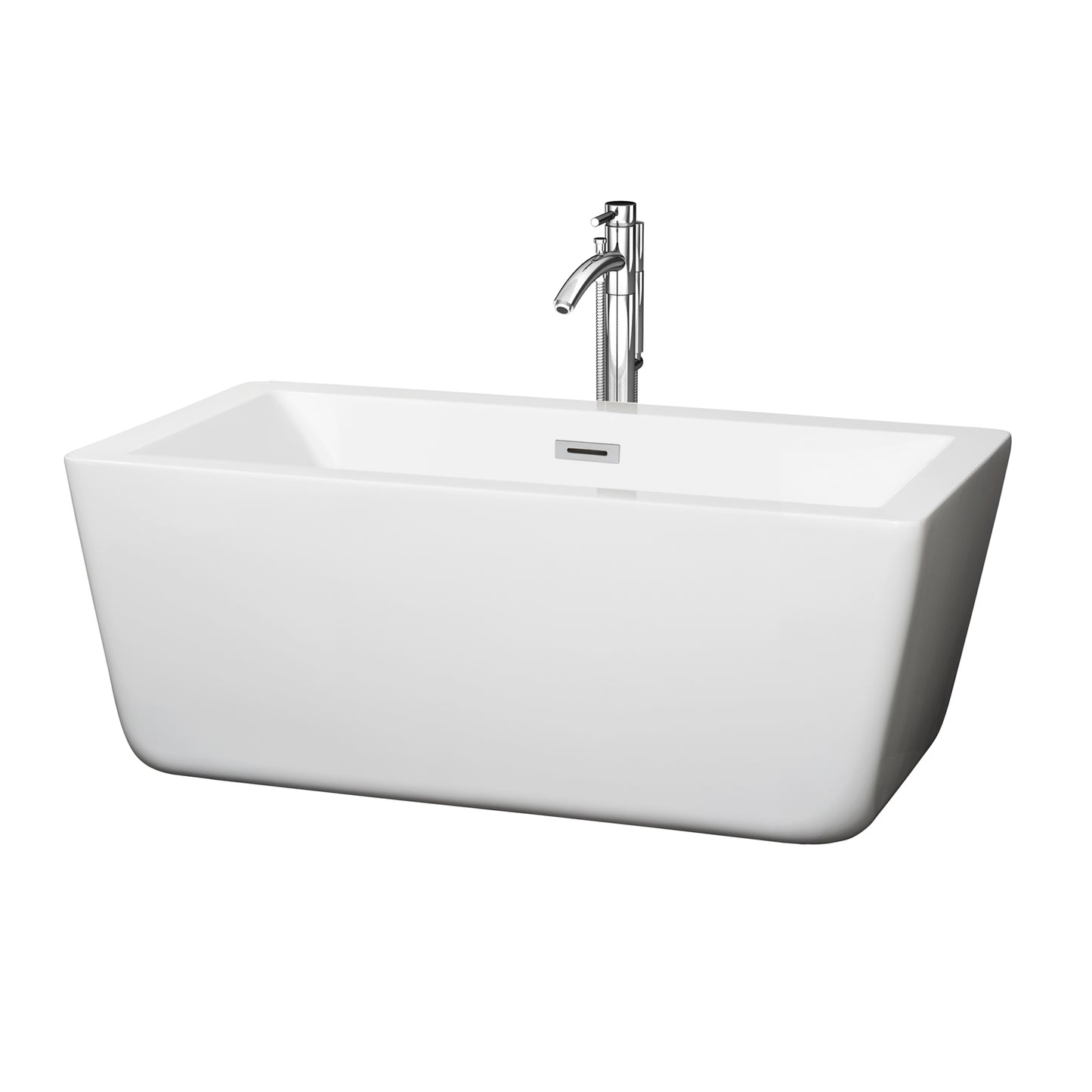 Laura 59" Freestanding Bathtub in White, Overflow Trim in Chrome