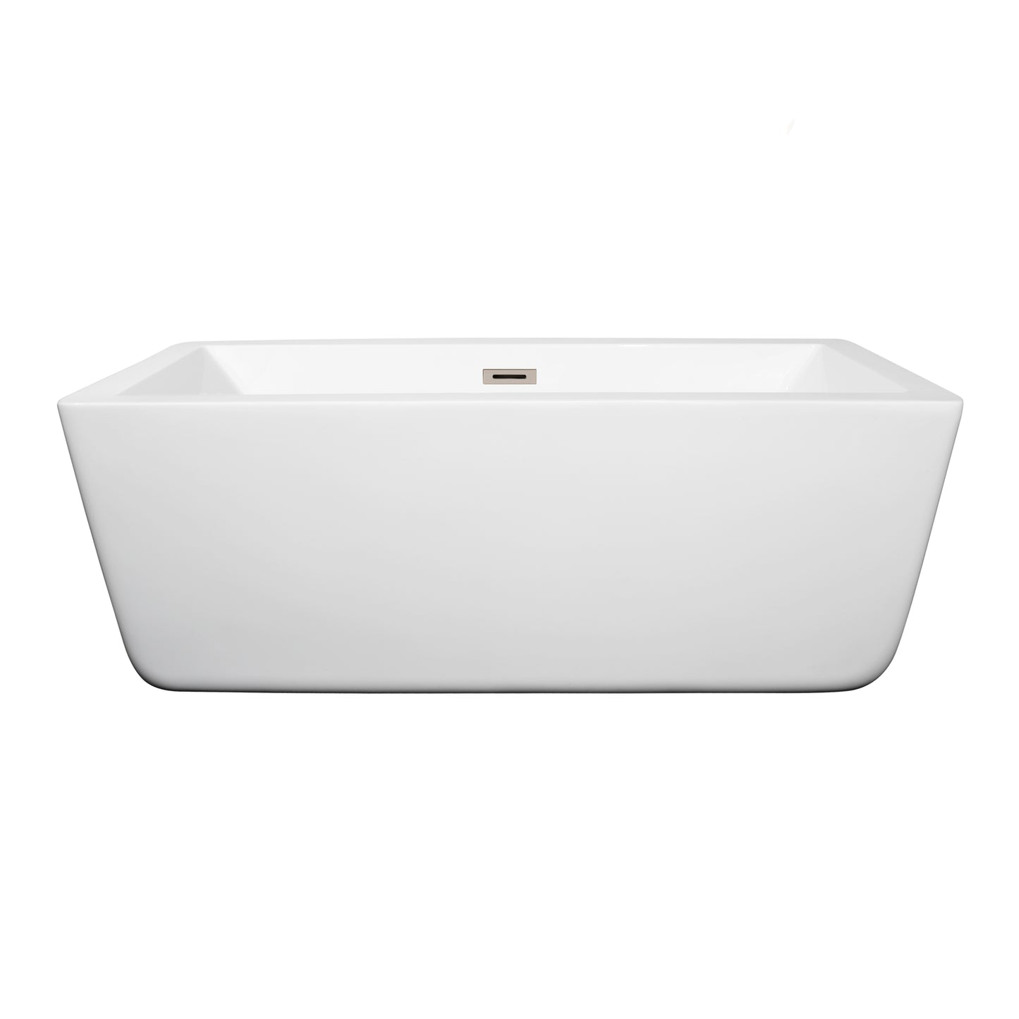 Laura 59" Freestanding Bathtub in White, Brushed Nickel Drain, Overflow Trim