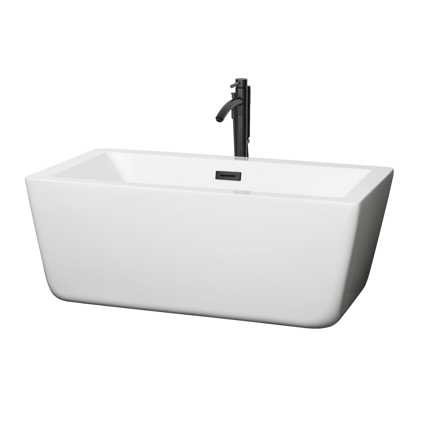 Laura 59" Freestanding Bathtub in White, Overflow Trim in Matte Black