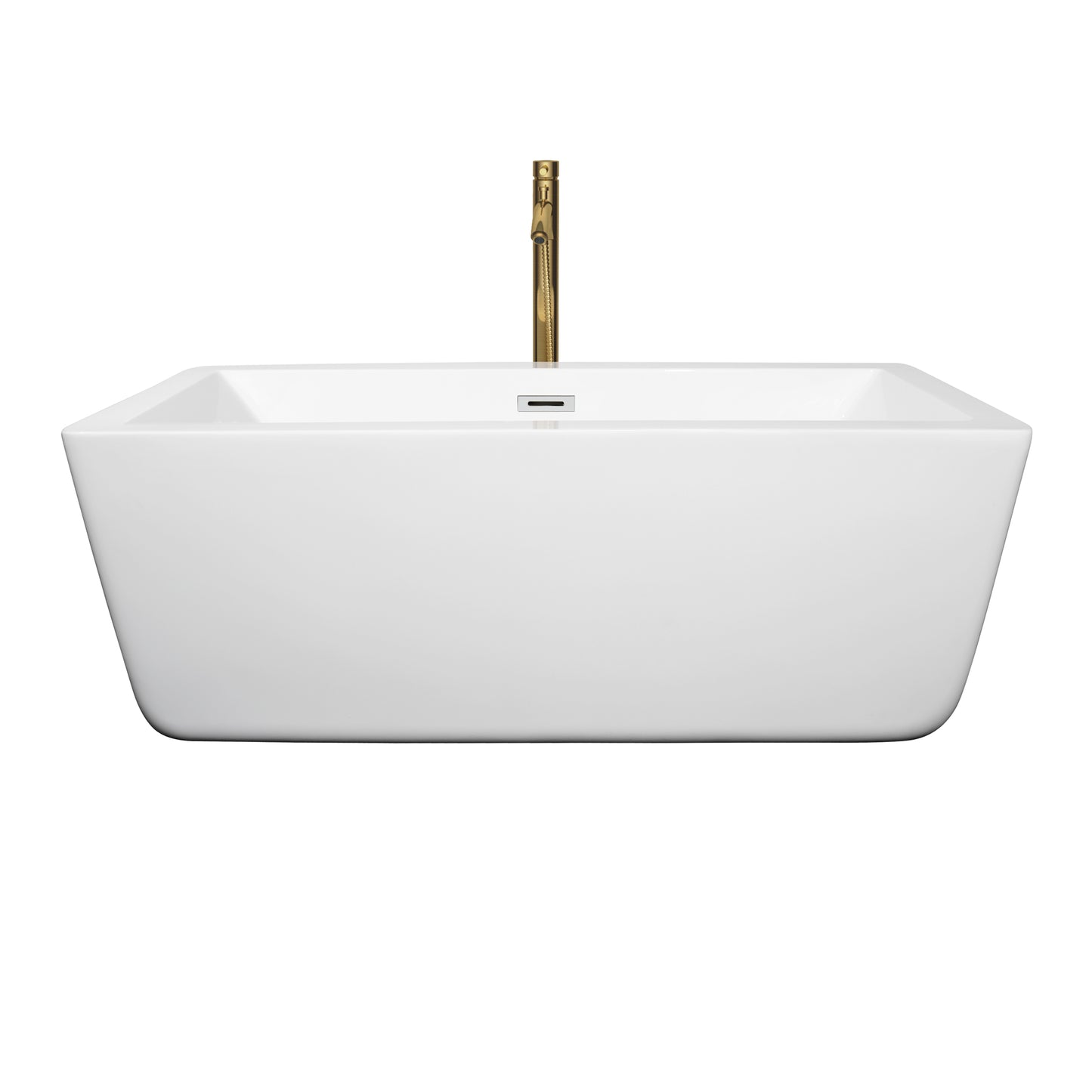 Laura 59" Freestanding Bathtub in White, Chrome Trim, Faucet in Brushed Gold