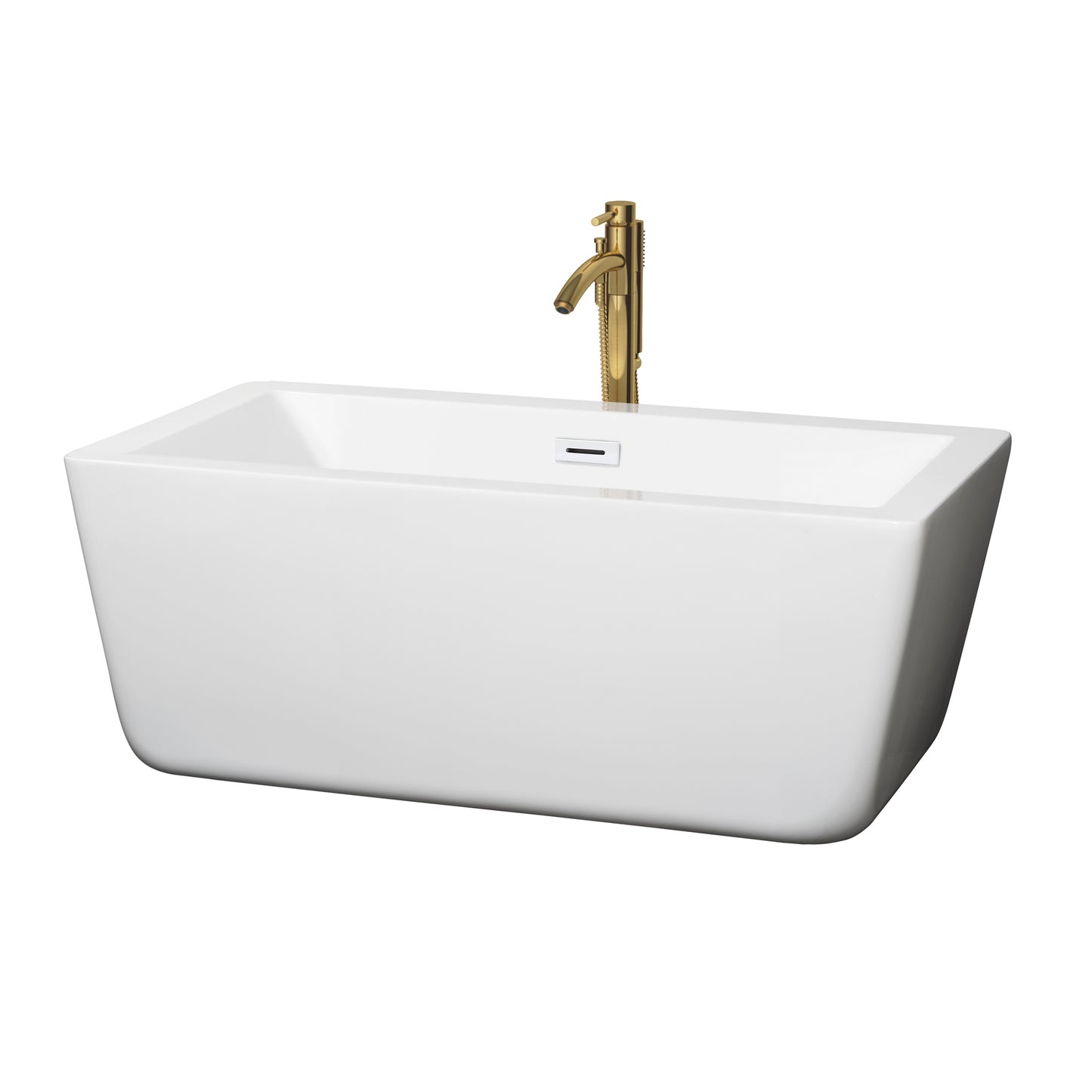 Laura 59" Freestanding Bathtub in White, White Trim, Faucet in Brushed Gold