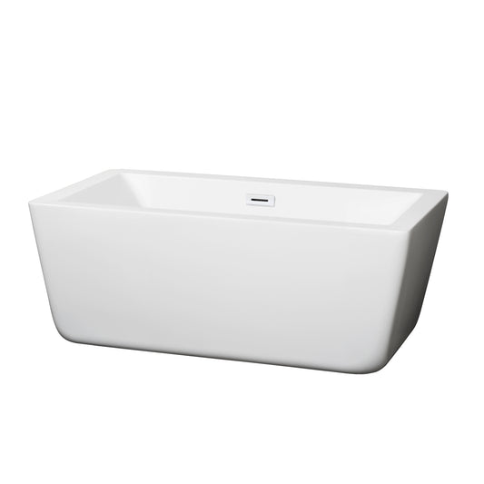 Laura 59" Freestanding Bathtub in White, Shiny White Drain, Overflow Trim