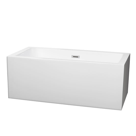 Melody 60" Freestanding Bathtub in White, Polished Chrome Drain, Overflow Trim