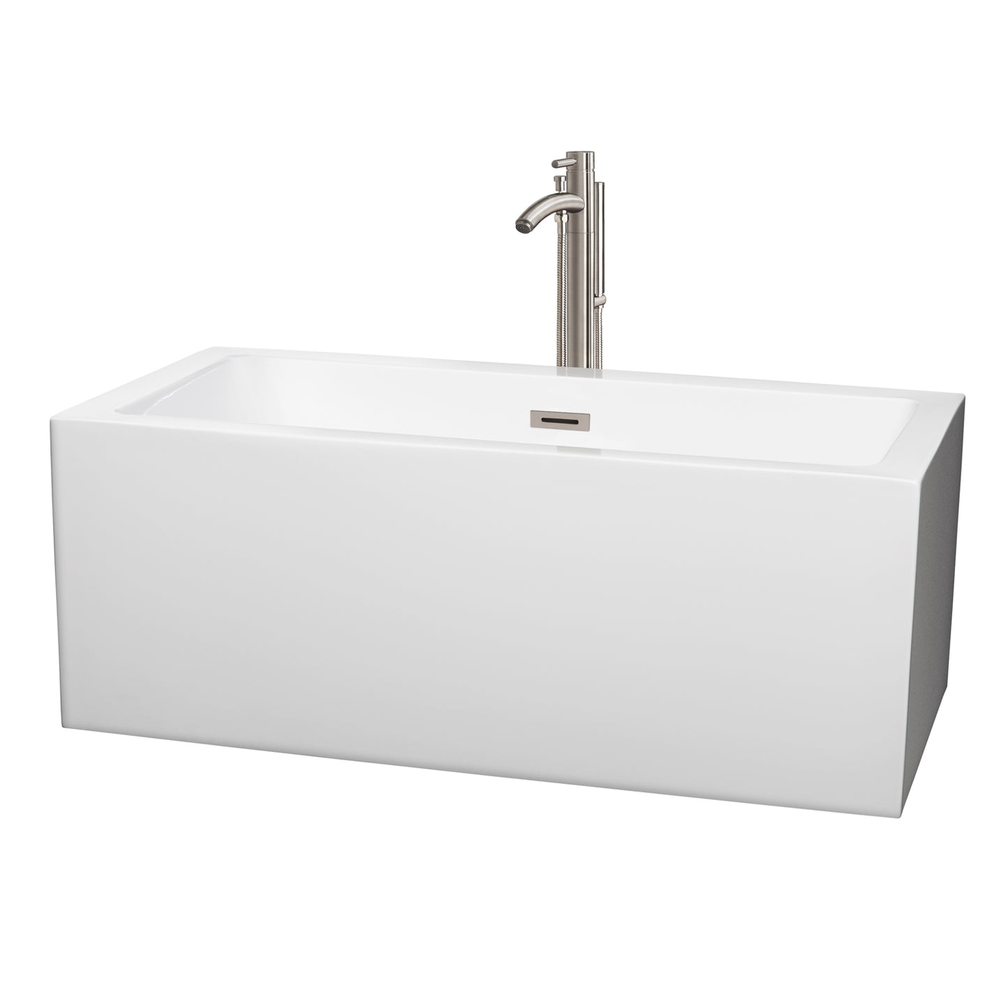 Melody 60" Freestanding Bathtub in White, Overflow Trim in Nickel