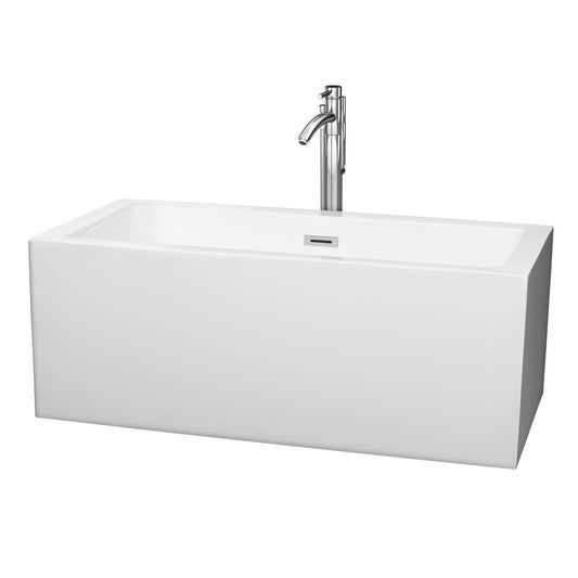 Melody 60" Freestanding Bathtub in White, Overflow Trim in Chrome