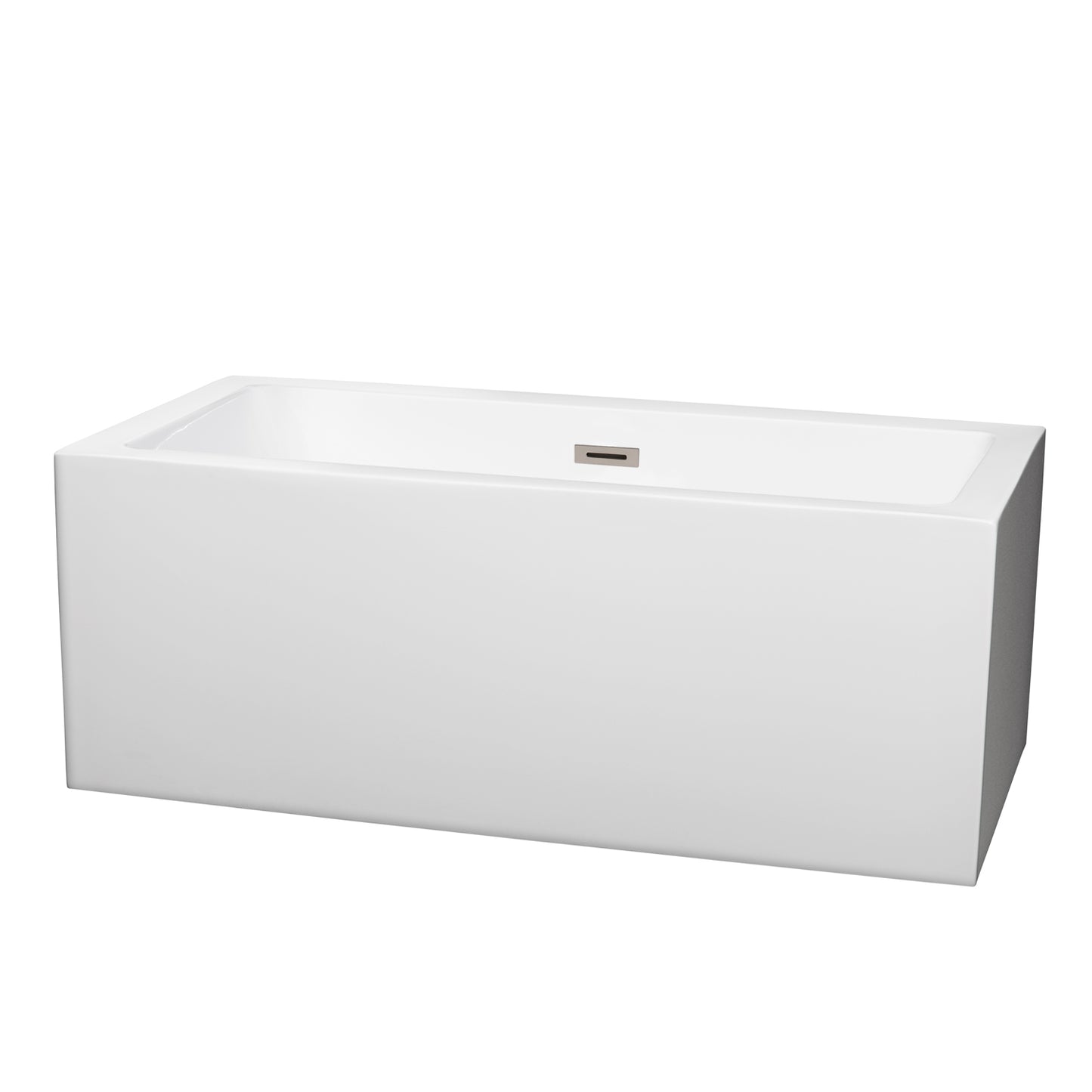 Melody 60" Freestanding Bathtub in White, Brushed Nickel Drain, Overflow Trim