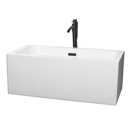 Melody 60" Freestanding Bathtub in White, Overflow Trim in Matte Black