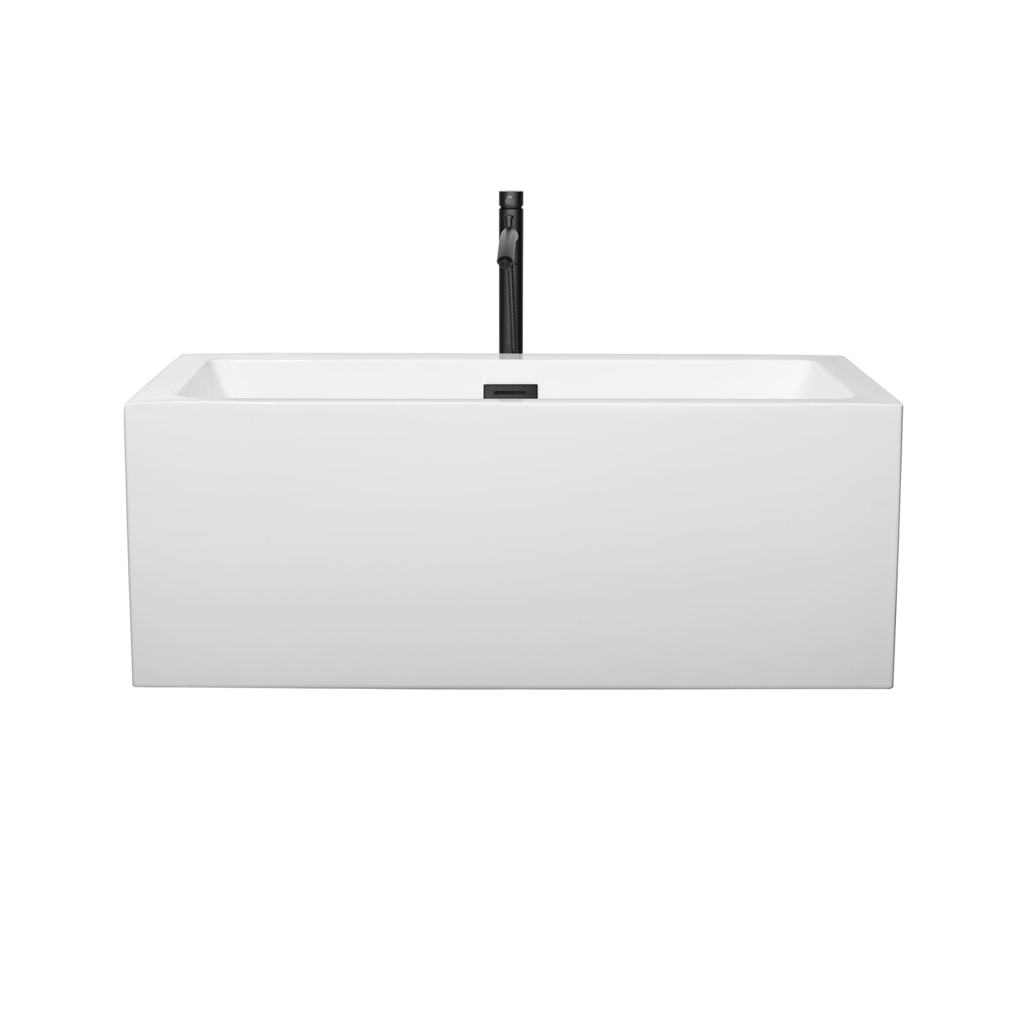 Melody 60" Freestanding Bathtub in White, Overflow Trim in Matte Black