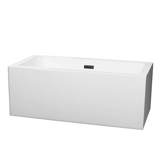 Melody 60" Freestanding Bathtub in White, Matte Black Drain, Overflow Trim