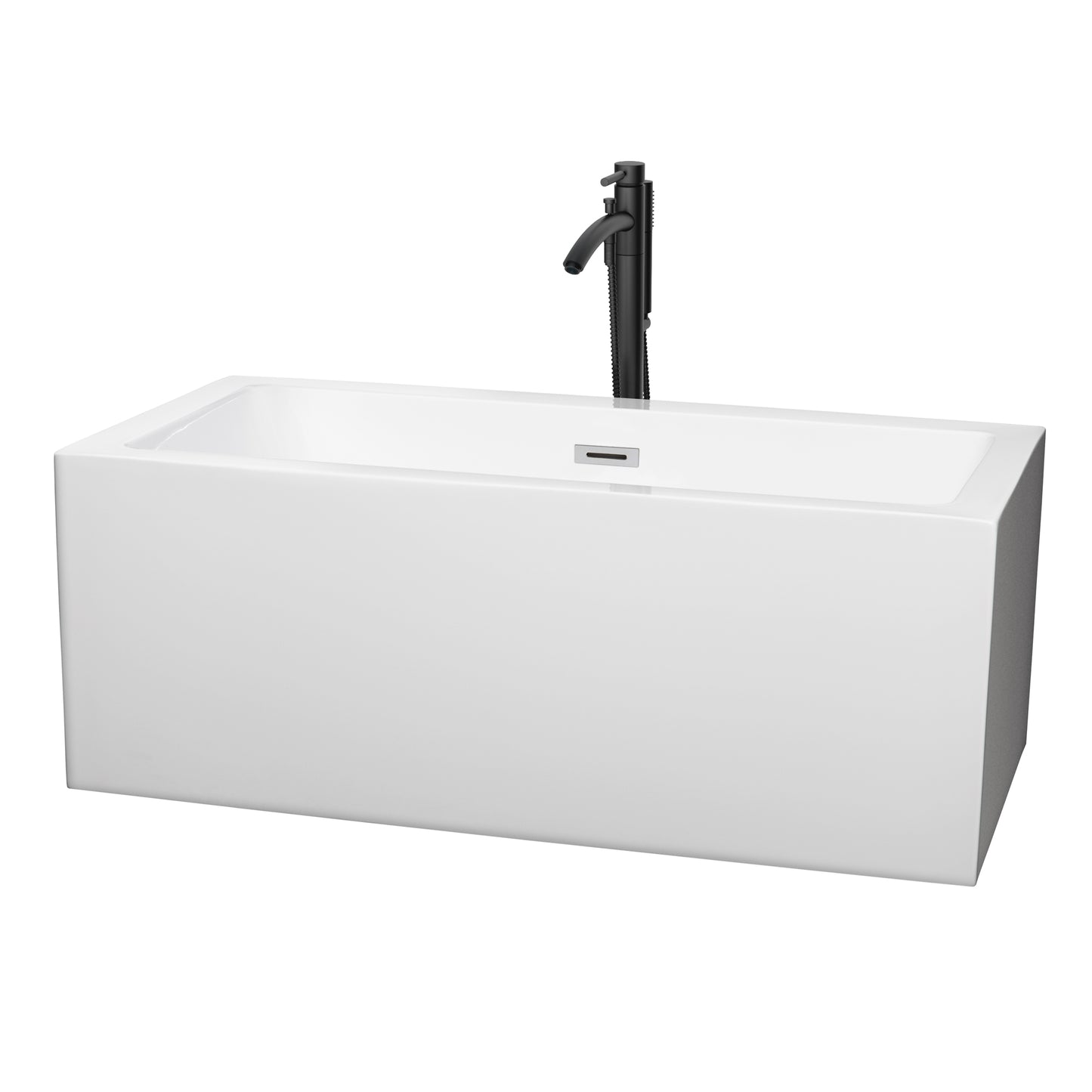 Melody 60" Freestanding Bathtub in White, Polished Chrome Trim, Faucet in Black