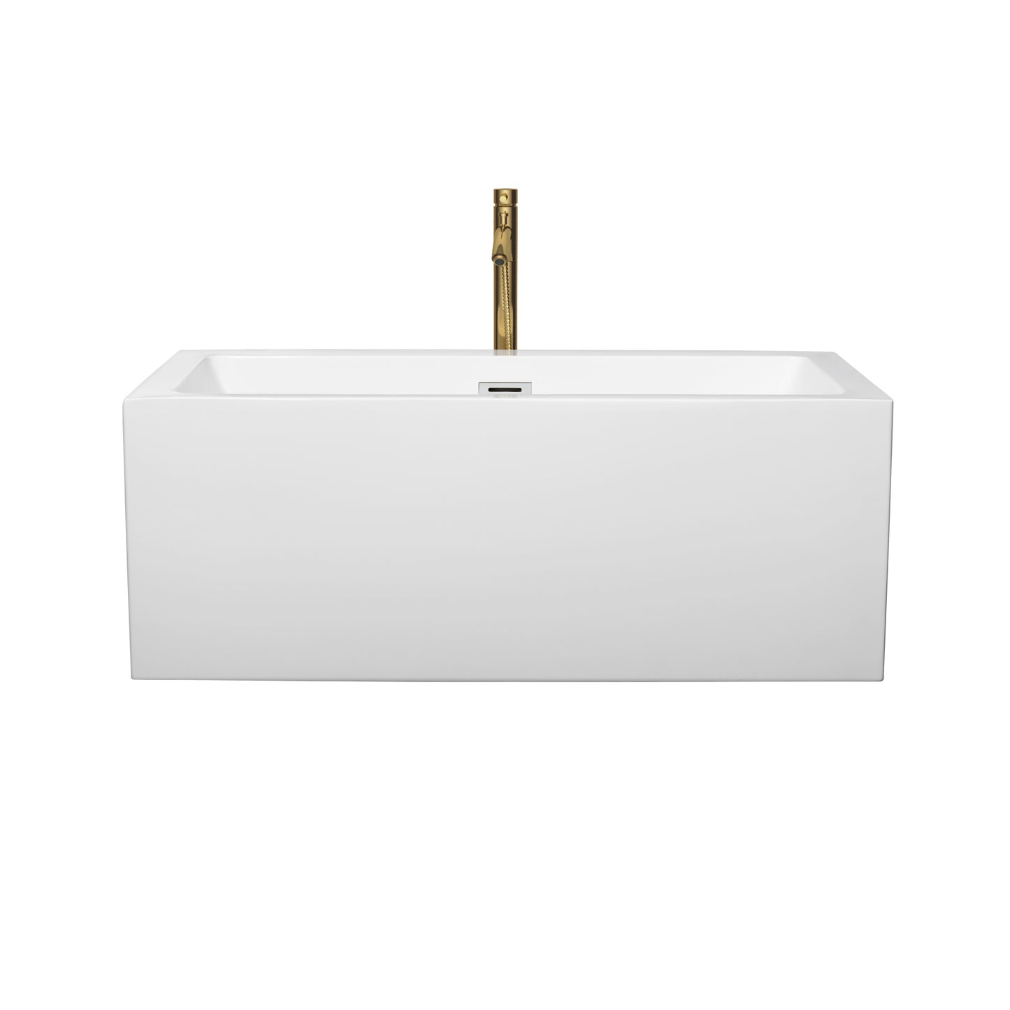 Melody 60" Freestanding Bathtub in White, Chrome Trim, Faucet in Brushed Gold