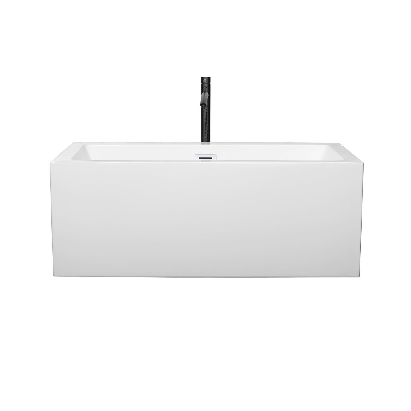 Melody 60" Freestanding Bathtub in White, Shiny White Trim, Faucet in Black