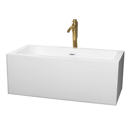 Melody 60" Freestanding Bathtub in White, White Trim, Faucet in Brushed Gold