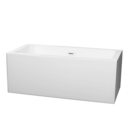 Melody 60" Freestanding Bathtub in White, Shiny White Drain, Overflow Trim