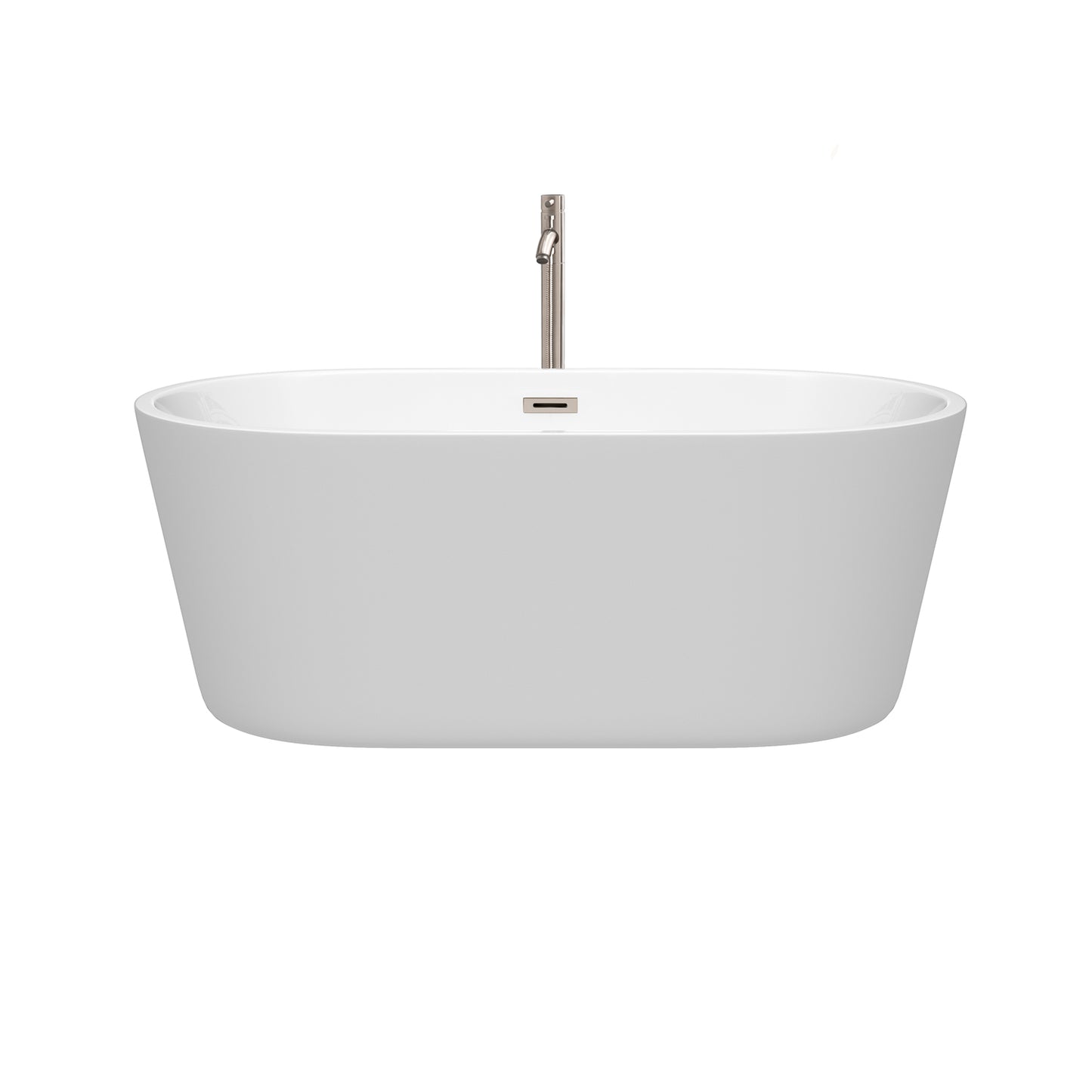 Carissa 60" Freestanding Bathtub in White, Overflow Trim in Brushed Nickel