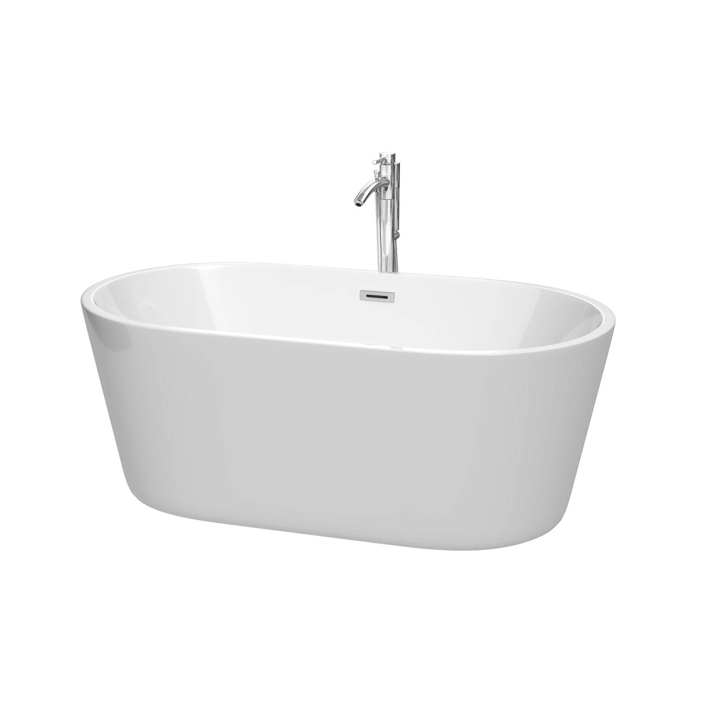 Carissa 60" Freestanding Bathtub in White, Overflow Trim in Polished Chrome