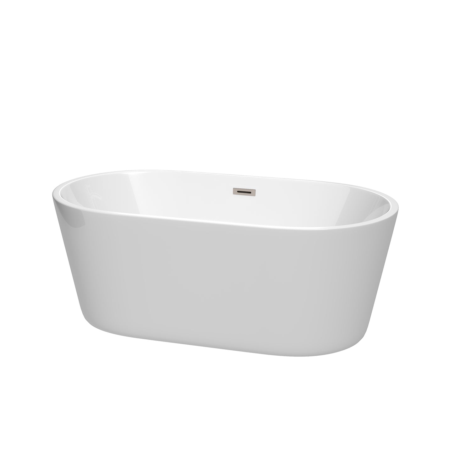 Carissa 60" Freestanding Bathtub in White, Brushed Nickel Drain, Overflow Trim