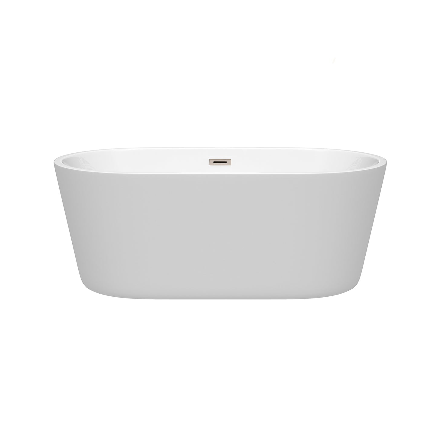 Carissa 60" Freestanding Bathtub in White, Brushed Nickel Drain, Overflow Trim