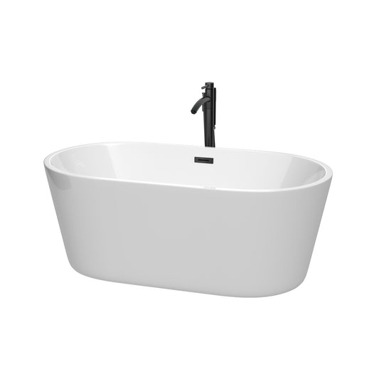 Carissa 60" Freestanding Bathtub in White, Overflow Trim in Matte Black