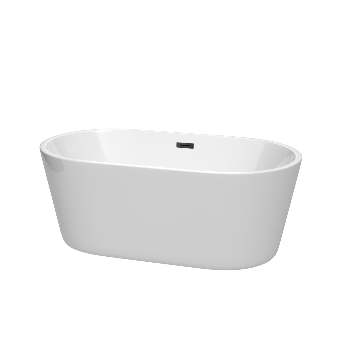 Carissa 60" Freestanding Bathtub in White, Matte Black Drain, Overflow Trim