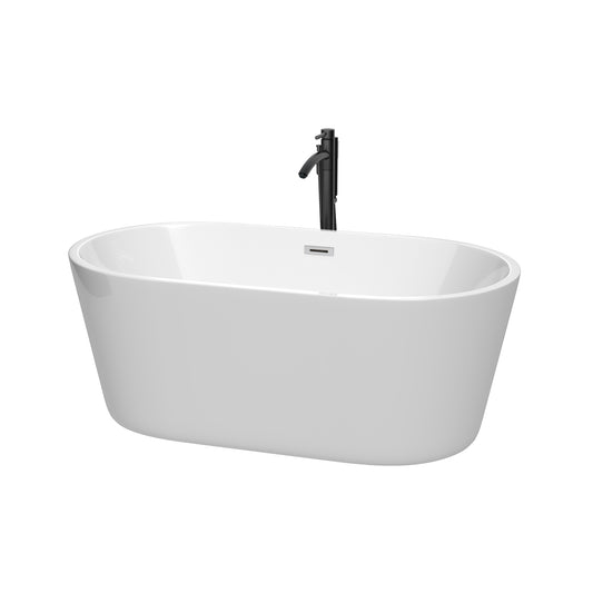 Carissa 60" Freestanding Bathtub in White, Polished Chrome Trim, Faucet in Black