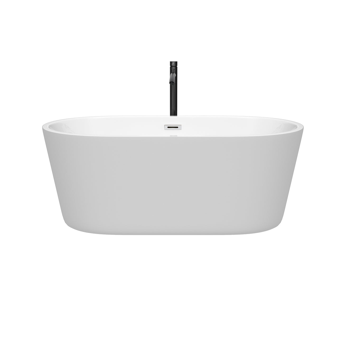 Carissa 60" Freestanding Bathtub in White, Polished Chrome Trim, Faucet in Black