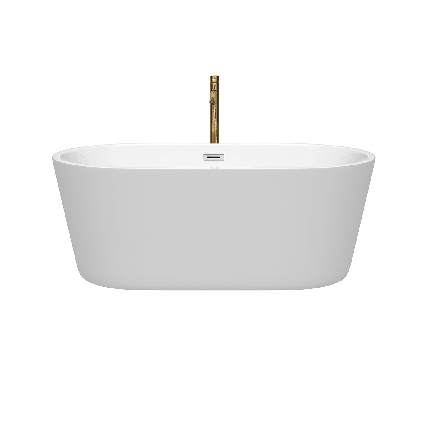 Carissa 60" Freestanding Bathtub in White, Chrome Trim, Faucet in Brushed Gold