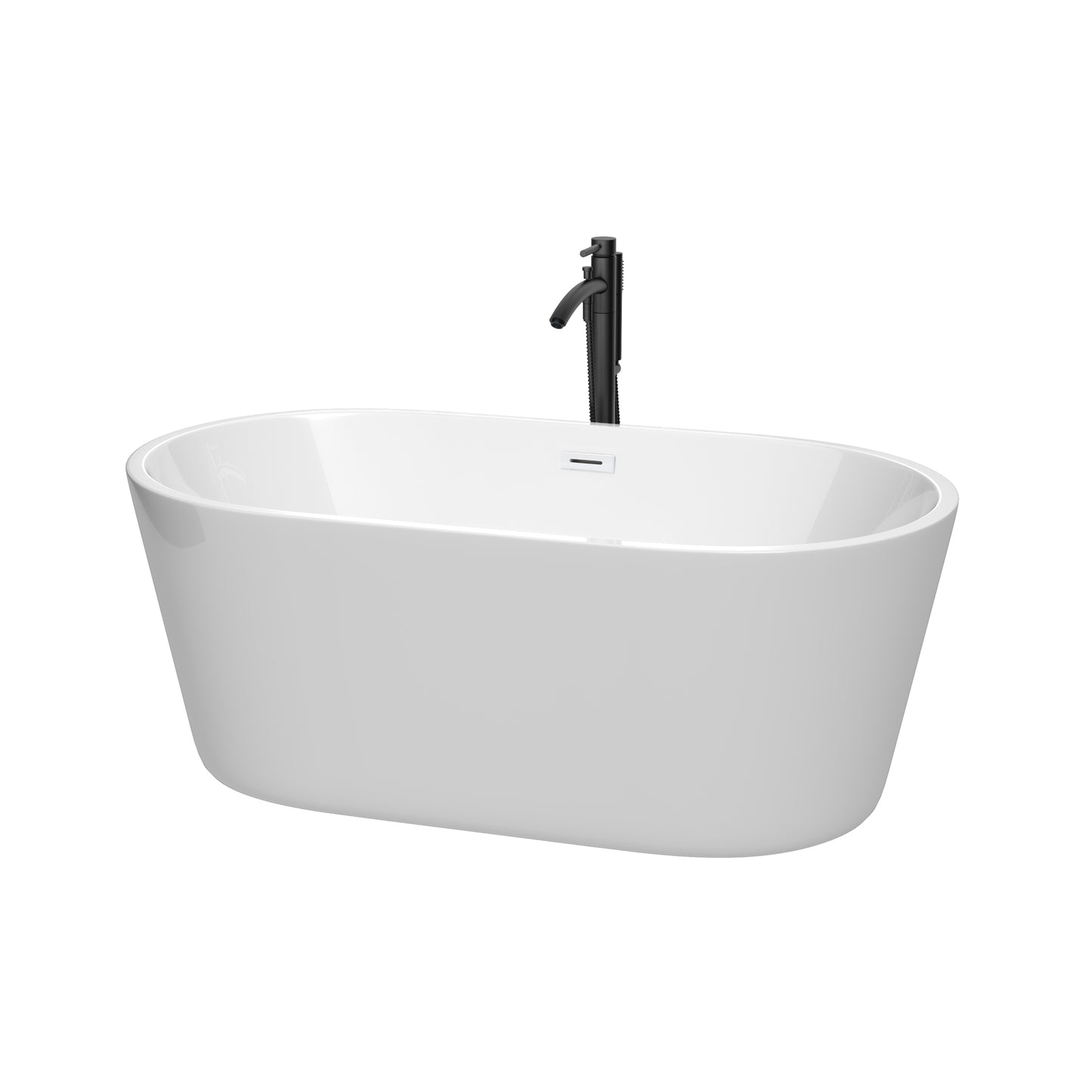 Carissa 60" Freestanding Bathtub in White, Shiny White Trim, Faucet in Black