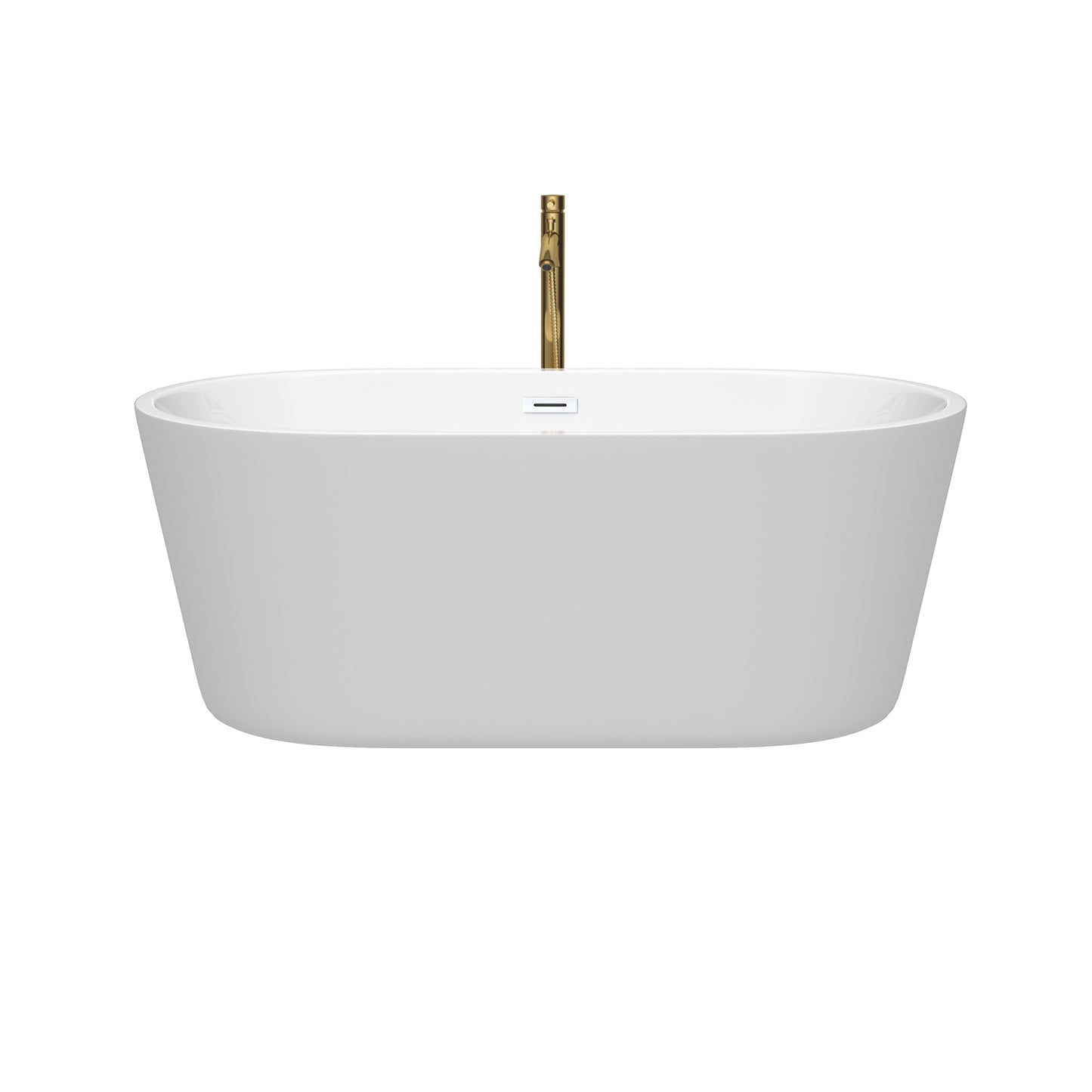 Carissa 60" Freestanding Bathtub in White, White Trim, Faucet in Brushed Gold