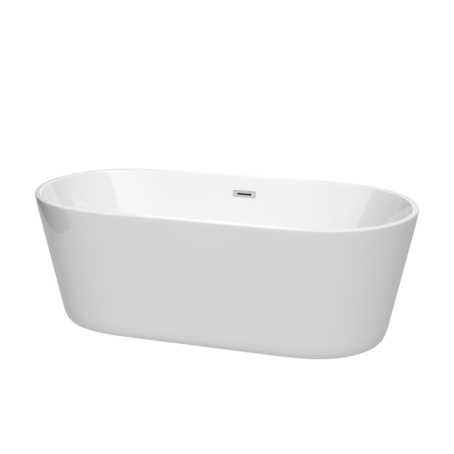 Carissa 67" Freestanding Bathtub in White, Polished Chrome Drain, Overflow Trim