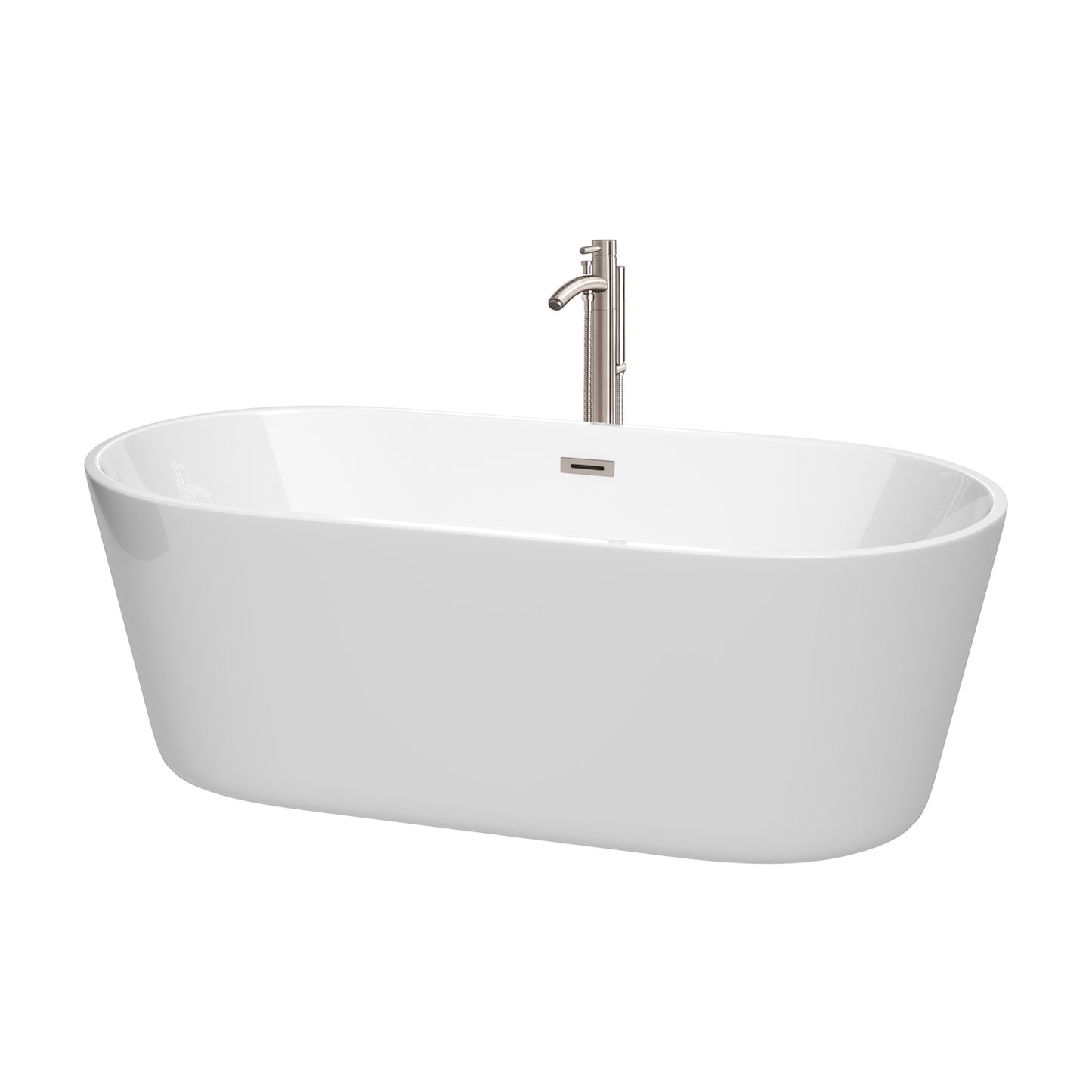 Carissa 67" Freestanding Bathtub in White, Overflow Trim in Brushed Nickel