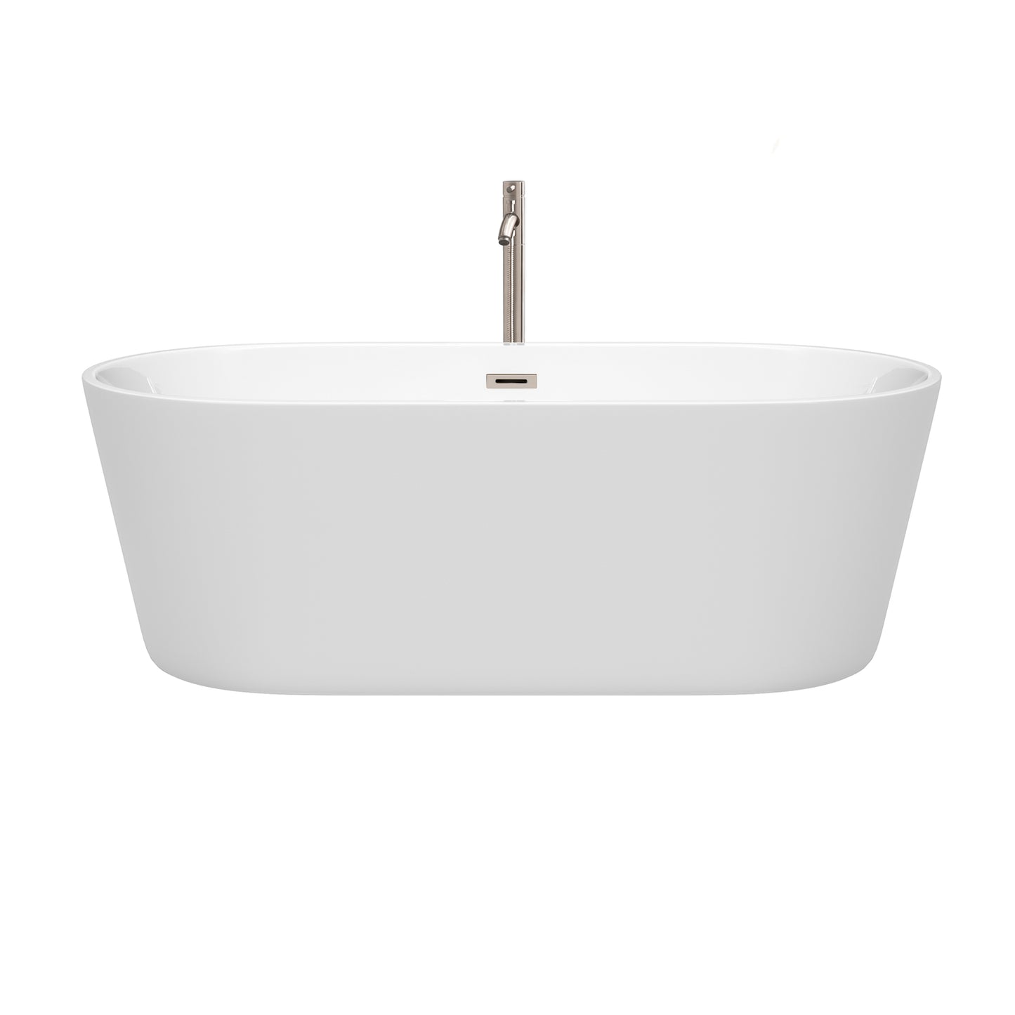 Carissa 67" Freestanding Bathtub in White, Overflow Trim in Brushed Nickel