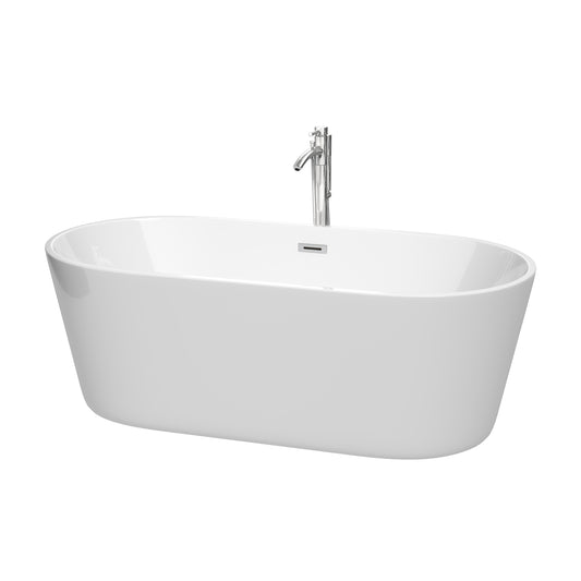 Carissa 67" Freestanding Bathtub in White, Overflow Trim in Polished Chrome