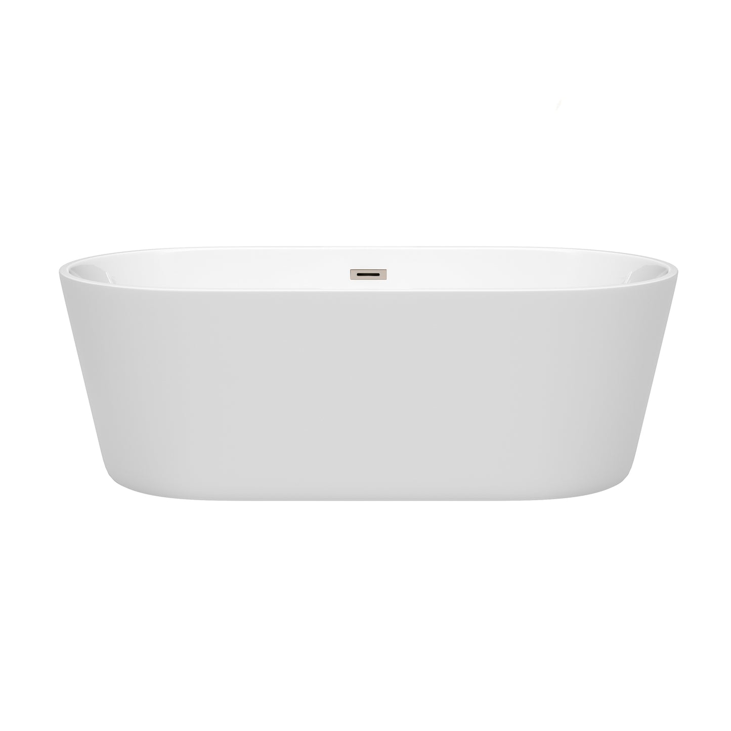 Carissa 67" Freestanding Bathtub in White, Brushed Nickel Drain, Overflow Trim