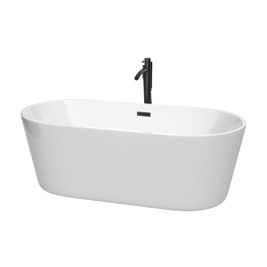 Carissa 67" Freestanding Bathtub in White, Overflow Trim in Matte Black