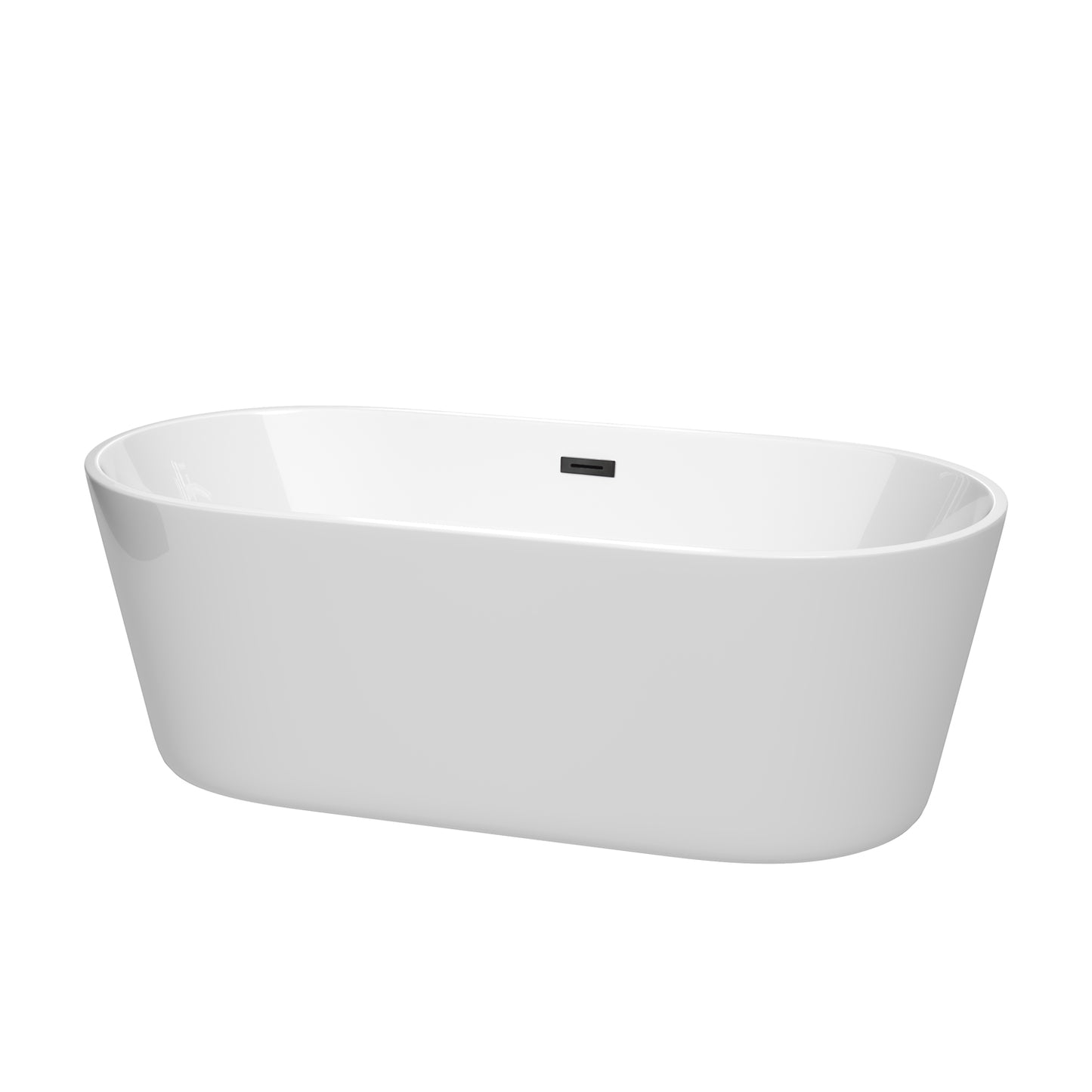 Carissa 67" Freestanding Bathtub in White, Matte Black Drain, Overflow Trim