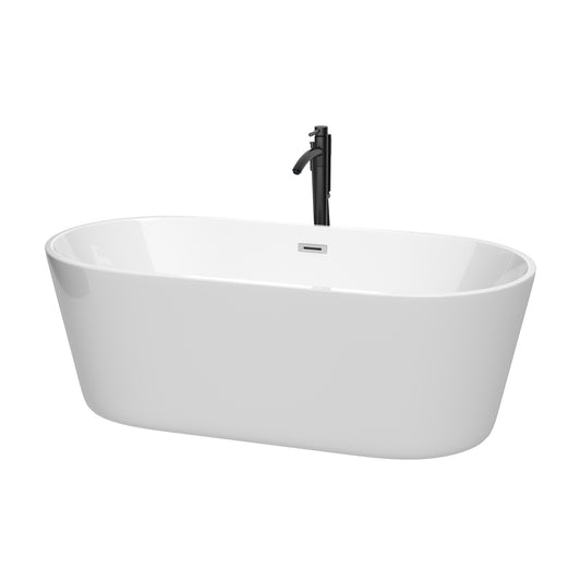 Carissa 67" Freestanding Bathtub in White, Polished Chrome Trim, Faucet in Black