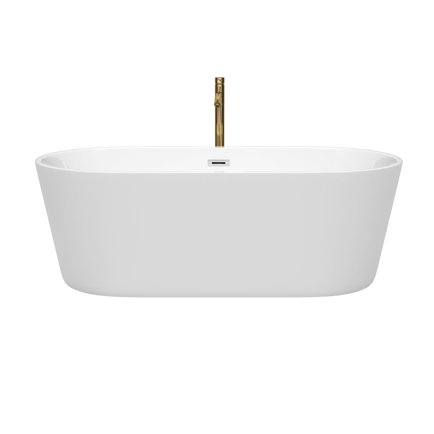 Carissa 67" Freestanding Bathtub in White, Chrome Trim, Faucet in Brushed Gold