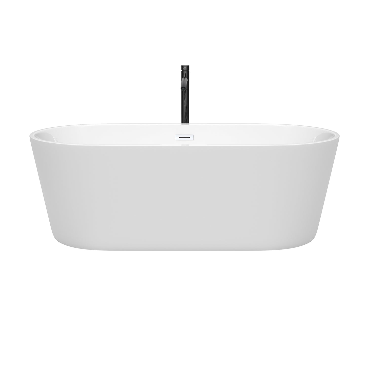 Carissa 67" Freestanding Bathtub in White, Shiny White Trim, Faucet in Black