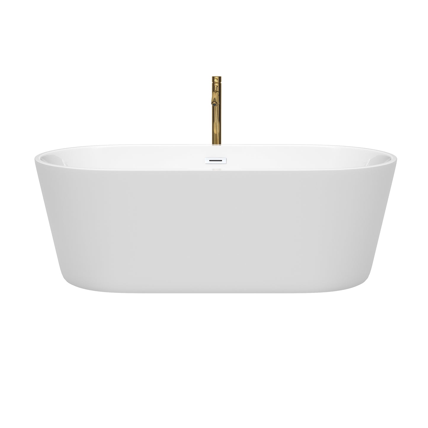 Carissa 67" Freestanding Bathtub in White, White Trim, Faucet in Brushed Gold