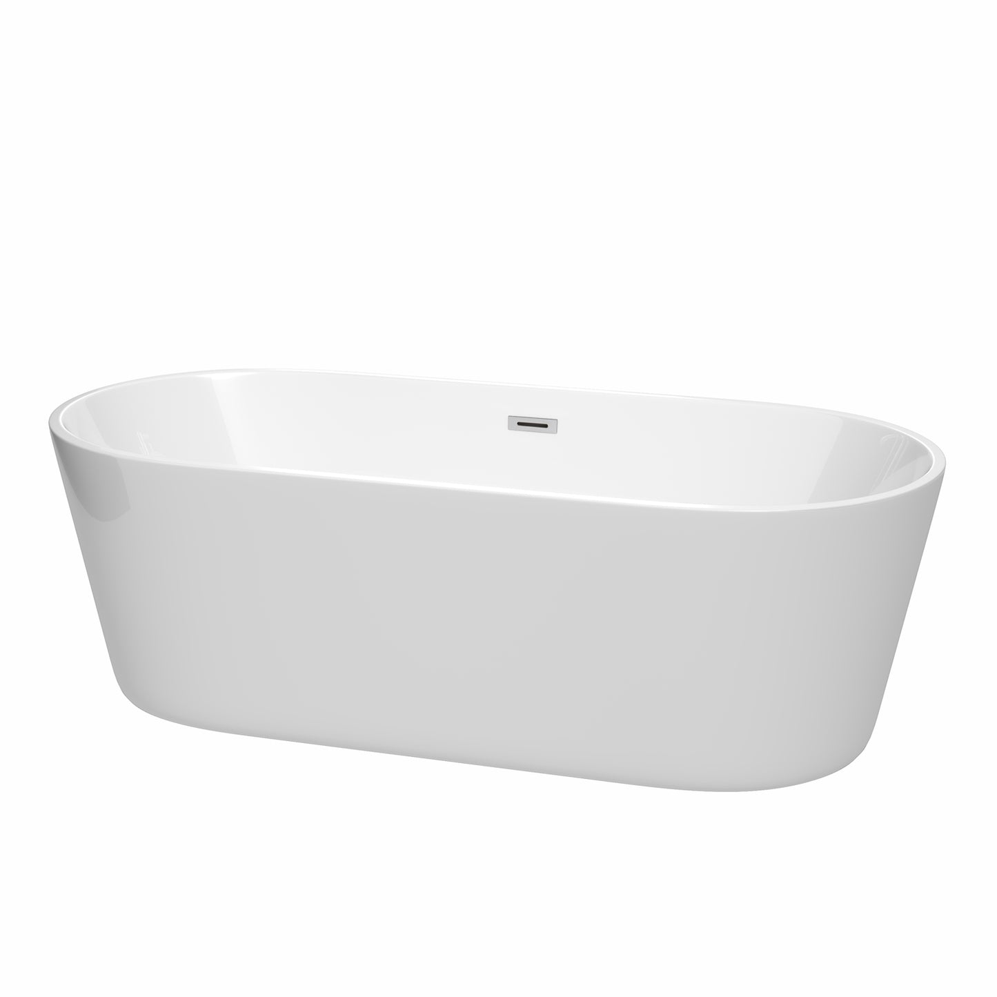 Carissa 71" Freestanding Bathtub in White, Polished Chrome Drain, Overflow Trim