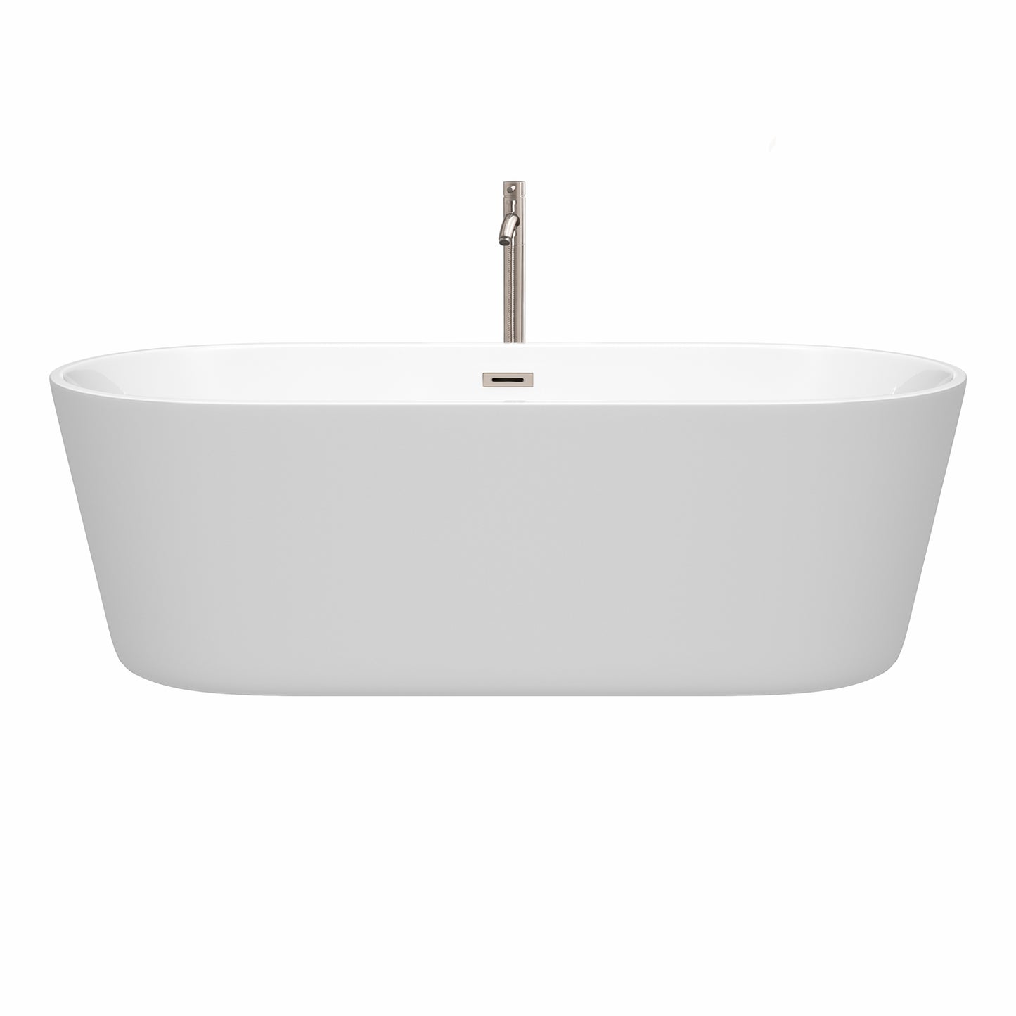 Carissa 71" Freestanding Bathtub in White, Overflow Trim in Brushed Nickel