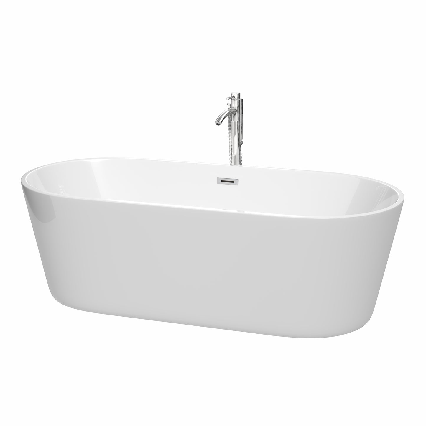 Carissa 71" Freestanding Bathtub in White, Overflow Trim in Polished Chrome