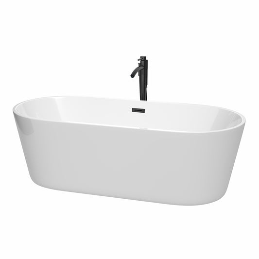 Carissa 71" Freestanding Bathtub in White, Overflow Trim in Matte Black