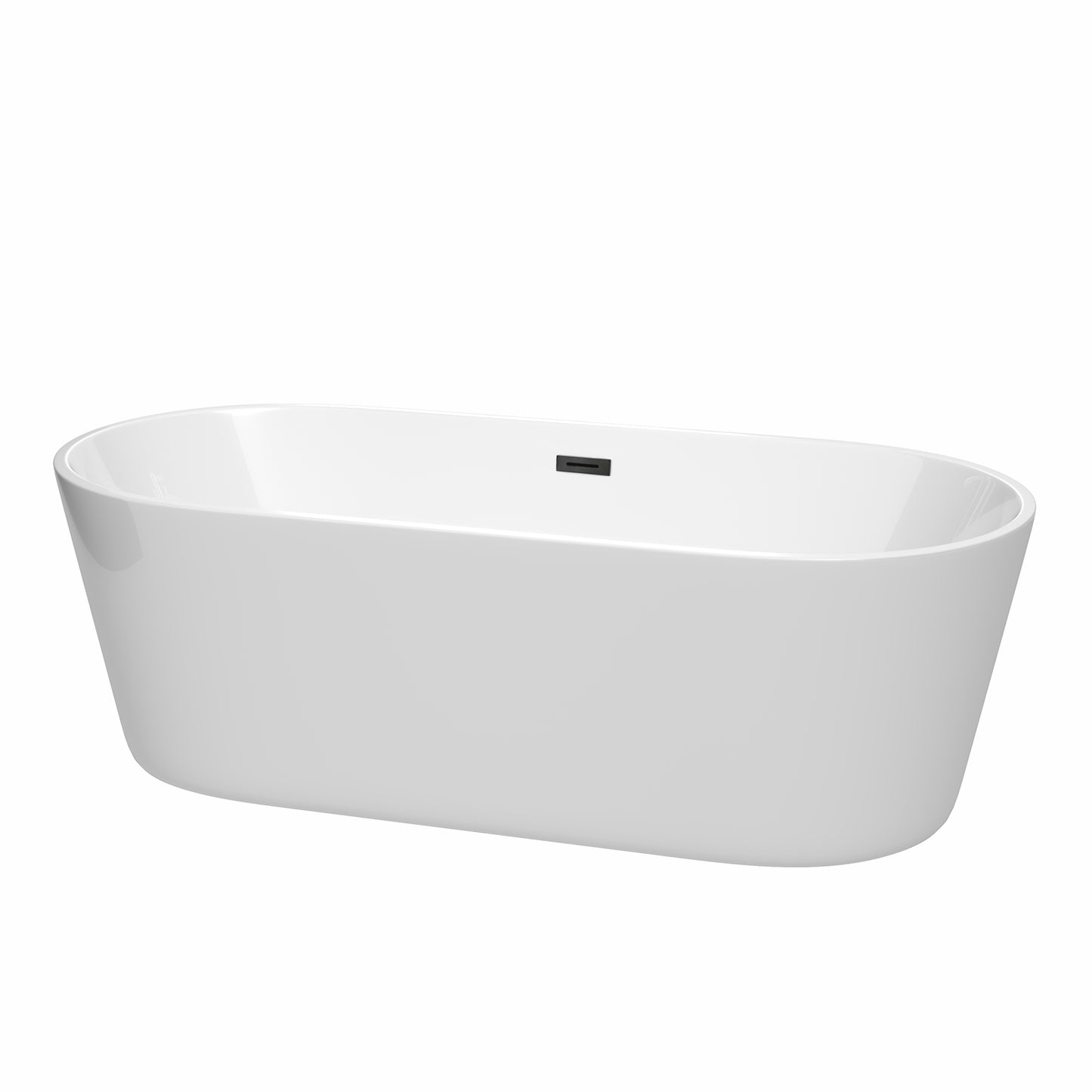 Carissa 71" Freestanding Bathtub in White, Matte Black Drain, Overflow Trim