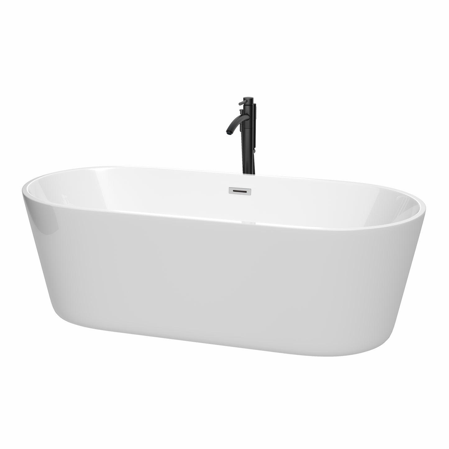 Carissa 71" Freestanding Bathtub in White, Polished Chrome Trim, Faucet in Black