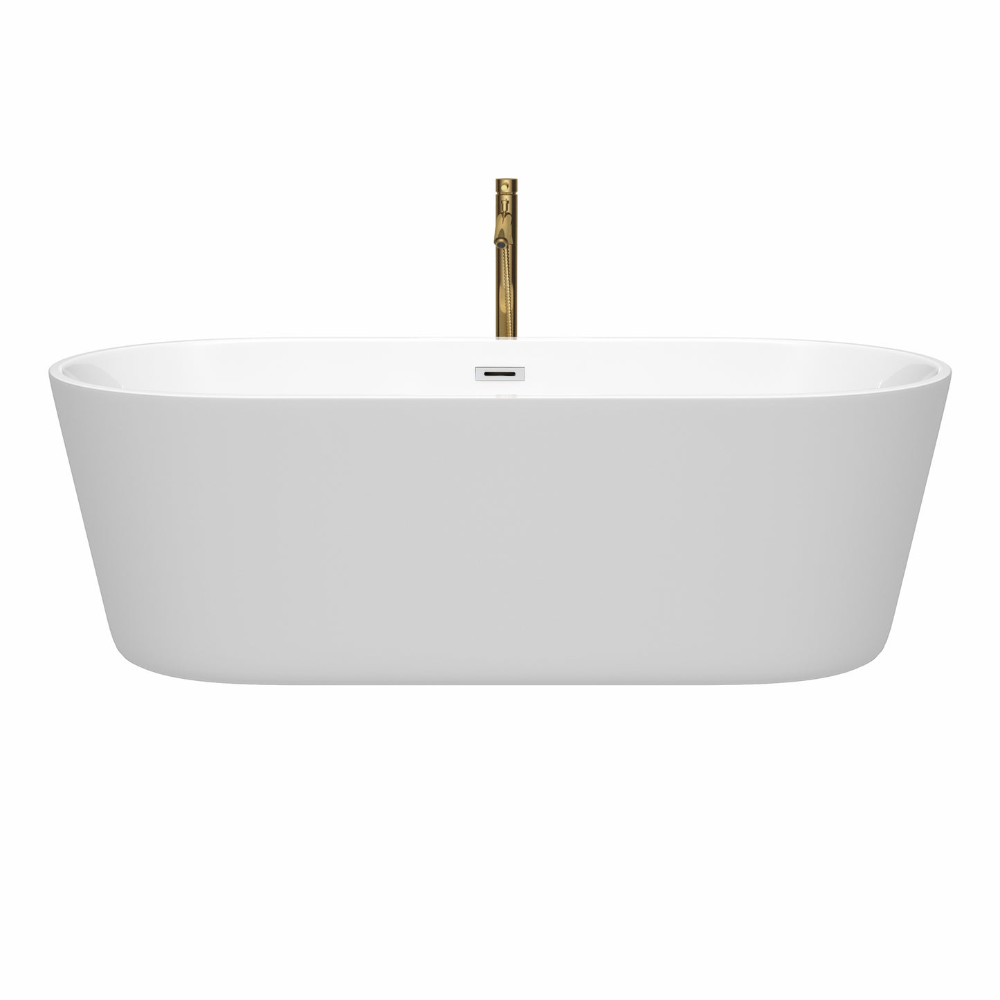 Carissa 71" Freestanding Bathtub in White, Chrome Trim, Faucet in Brushed Gold