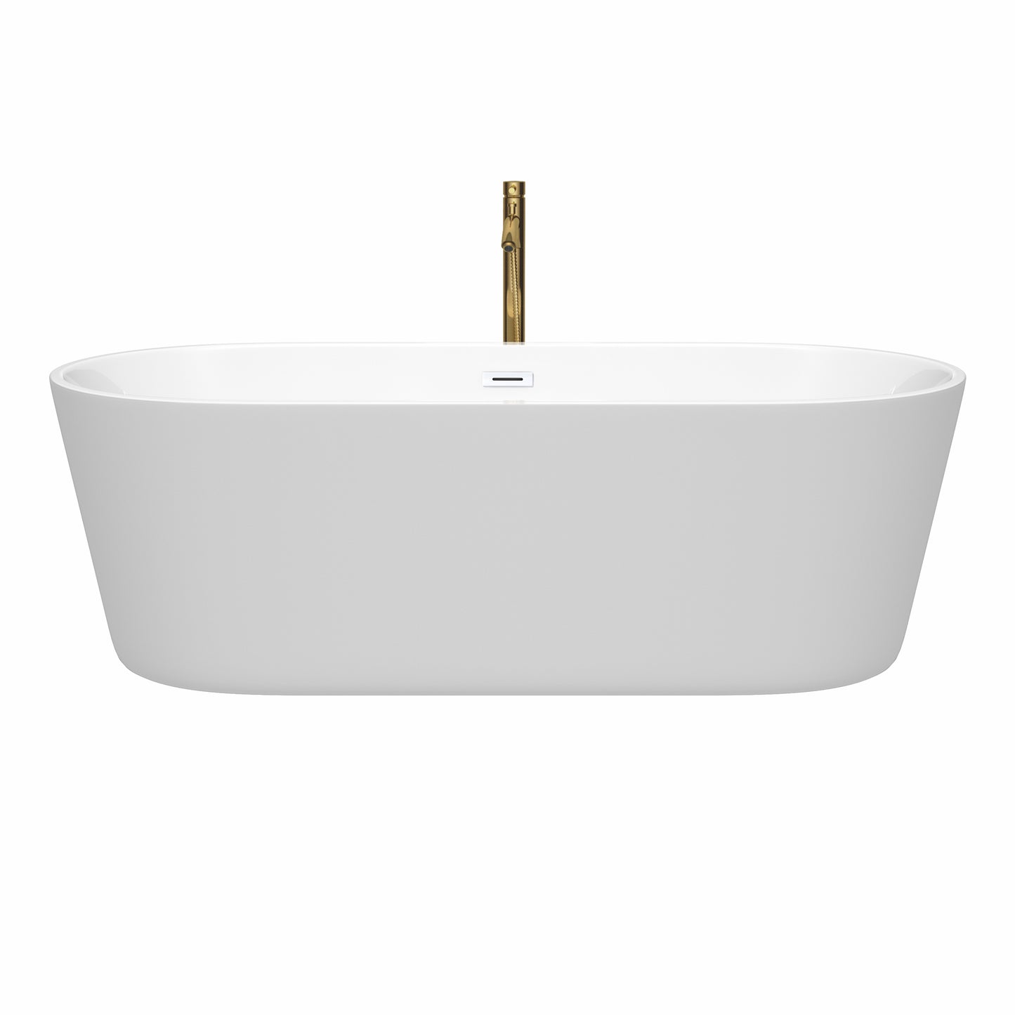 Carissa 71" Freestanding Bathtub in White, White Trim, Faucet in Brushed Gold