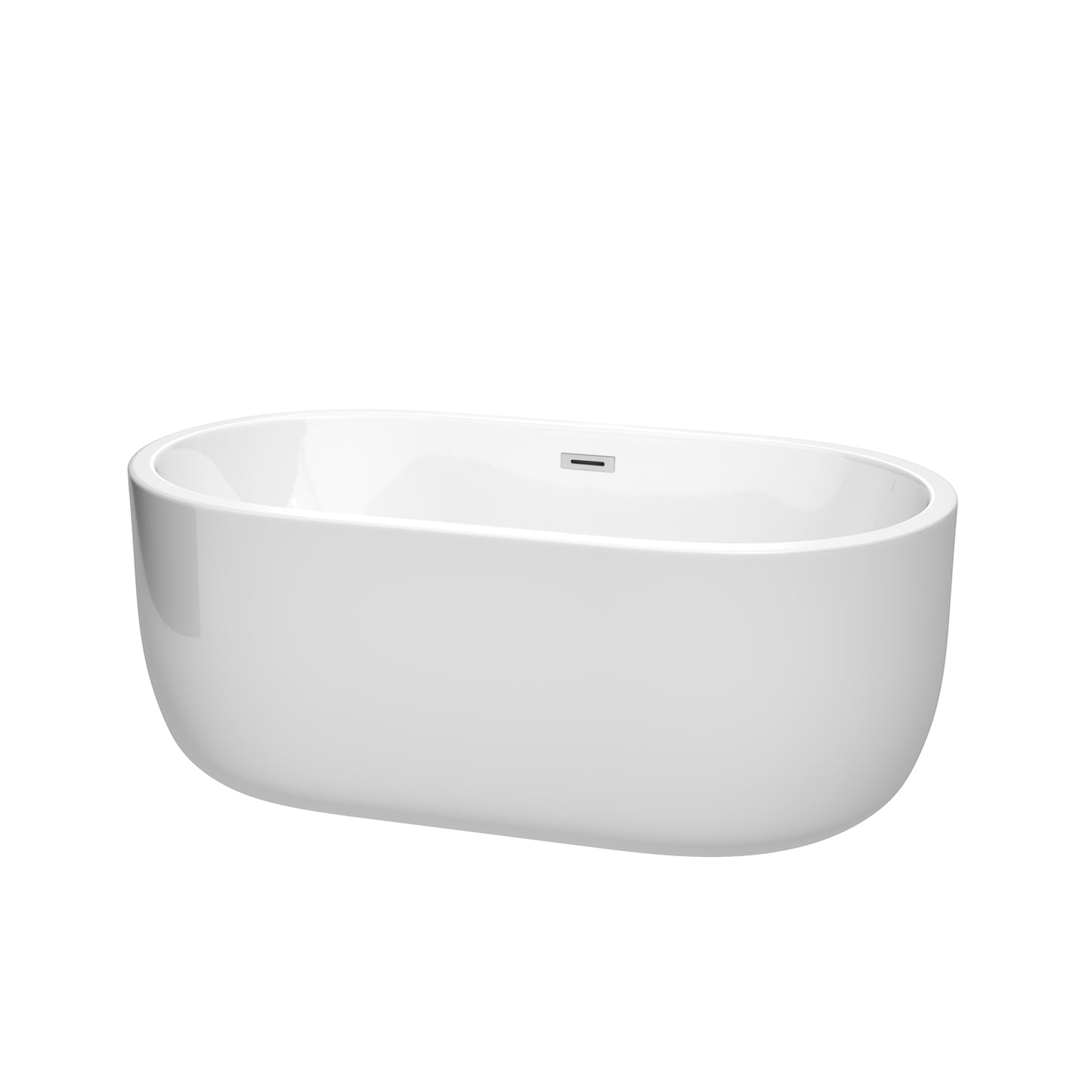 Juliette 60" Freestanding Bathtub in White, Polished Chrome Drain, Overflow Trim