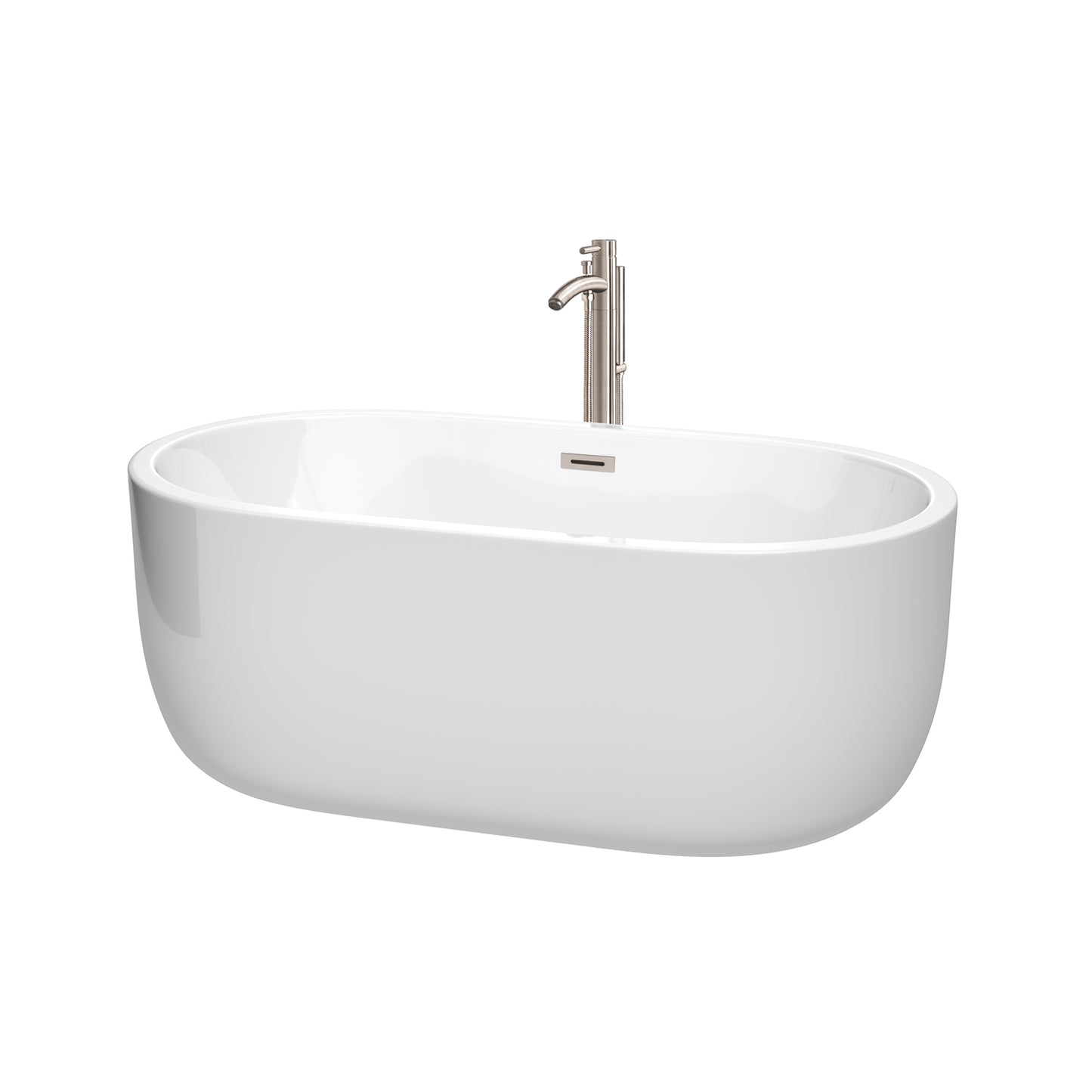 Juliette 60" Freestanding Bathtub in White, Overflow Trim in Brushed Nickel